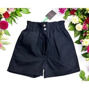 Betsy Black Paperbag Shorts Size Small Elastic Waist Cuffed 3" Inseam New